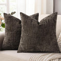 Textured Chenille Throw Pillow Covers 18X18 Set of 2 Dark Brown | Fall Modern Farmhouse Soft Cozy Slubby Couch Pillow Cases Boho Decorative Pillow Cases for Bed Sofa Living Room Home Decor