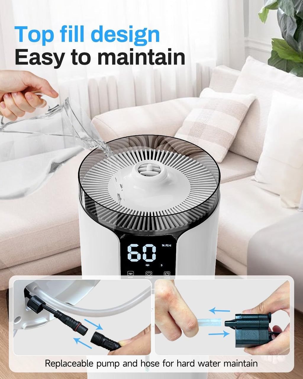 16L Smart Humidifier Large Room, Whole House Humidifier for Home 1500 Sq.Ft with App/Voice/Remote Control, Ultrasonic Cool Mist Humidifiers for Bedroom, Plants, Office with Tube, White