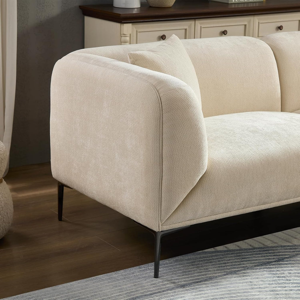 82" Modern Couch with Metal Legs, Upholstered Boucle Sofa, 3-Seater Luxury Deep Seat Sofas, Tall Minimalist Cloud Curved Sofa, Comfy Couches for Living Room Home Office Apartment, Cream