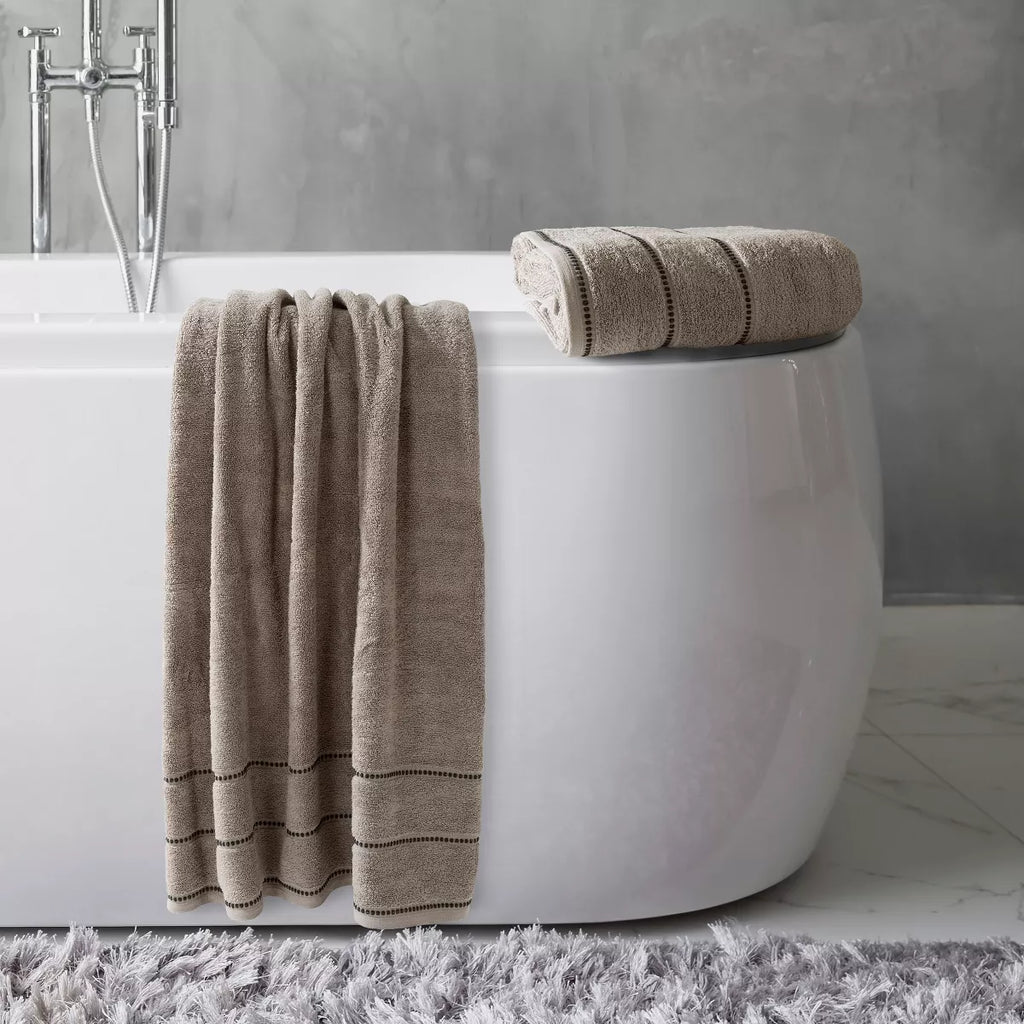 Hastings Home 2-Pc Luxury Cotton  Towel Set, Quick Dry, Zero-Twist Cotton - Taupe/Black