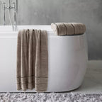 Hastings Home 2-Pc Luxury Cotton  Towel Set, Quick Dry, Zero-Twist Cotton - Taupe/Black