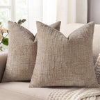 Textured Chenille Throw Pillow Covers 18X18 Set of 2 Oatmeal | Fall Modern Farmhouse Soft Cozy Slubby Couch Pillow Cases Boho Decorative Pillow Cases for Bed Sofa Living Room Home Decor