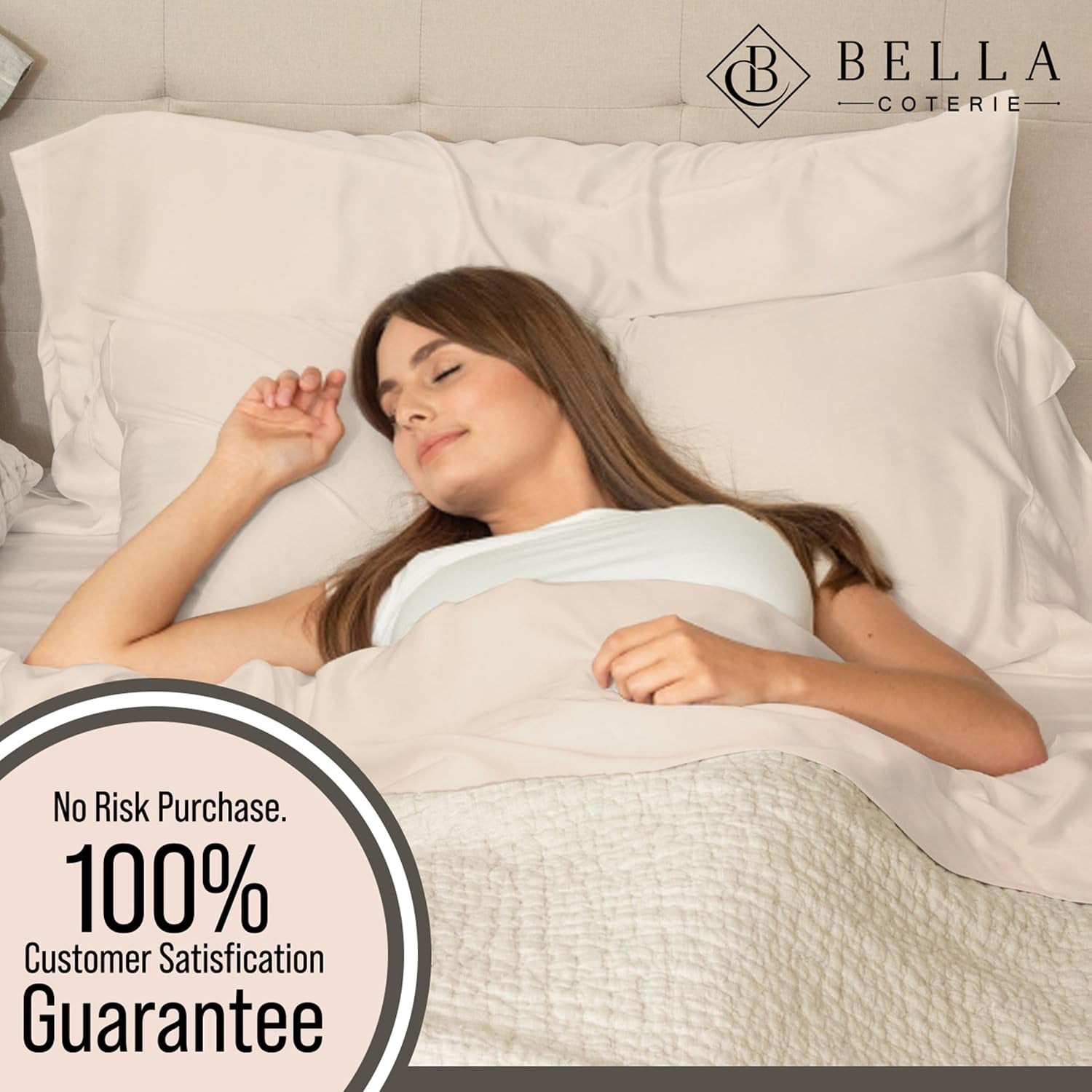 Bella Coterie | Luxury Bamboo Viscose Queen Size Duvet Cover Set | Organically Grown | Cooling | Ultra Soft | 8 Corner Ties | 2 Pillow Shams | 90" X 94" | No Insert [Champagne]