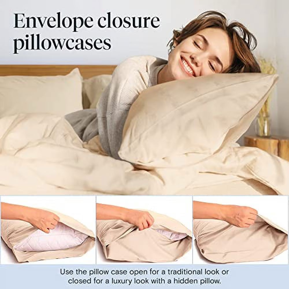 Full Cooling Sheets Microfiber Bed Sheet Set, Wrinkle Free Breathable, Deep Pocket 18", Cream, 6 Piece