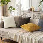Textured Chenille Throw Pillow Covers 18X18 Set of 2 Oatmeal | Fall Modern Farmhouse Soft Cozy Slubby Couch Pillow Cases Boho Decorative Pillow Cases for Bed Sofa Living Room Home Decor