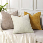 Textured Chenille Throw Pillow Covers 18X18 Set of 2 Oatmeal | Fall Modern Farmhouse Soft Cozy Slubby Couch Pillow Cases Boho Decorative Pillow Cases for Bed Sofa Living Room Home Decor