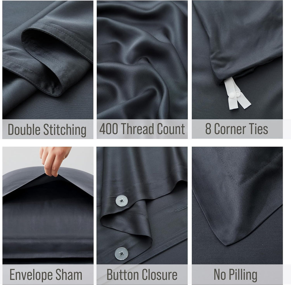 Bella Coterie | Luxury Bamboo Viscose Cal King Size Duvet Cover Set | Organically Grown | Cooling | Ultra Soft | 8 Corner Ties | 2 Pillow Shams | 94" X 106" | No Insert [Charcoal Grey]