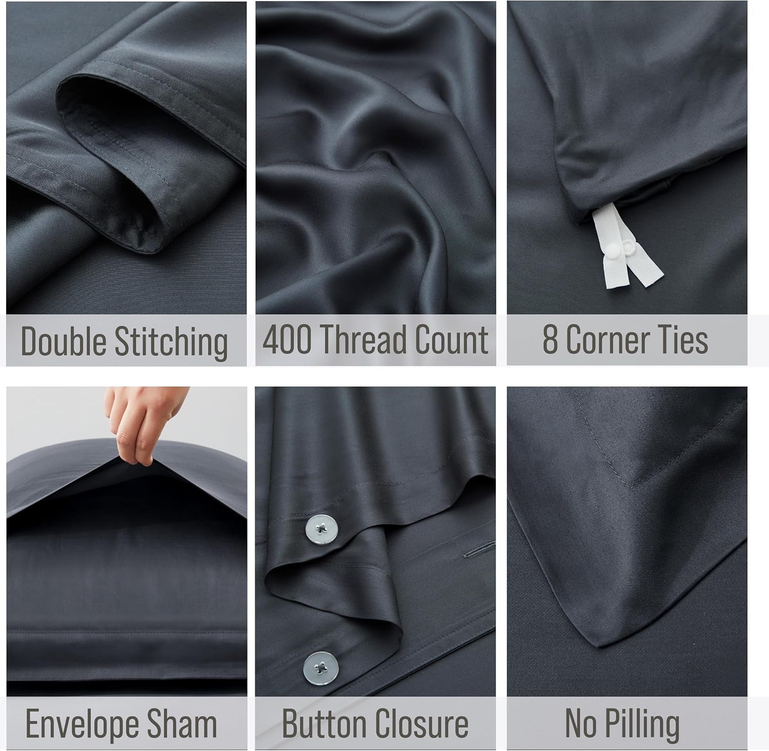 Bella Coterie | Luxury Bamboo Viscose Cal King Size Duvet Cover Set | Organically Grown | Cooling | Ultra Soft | 8 Corner Ties | 2 Pillow Shams | 94" X 106" | No Insert [Charcoal Grey]