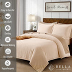 Bella Coterie | Luxury Bamboo Viscose Queen Size Duvet Cover Set | Organically Grown | Cooling | Ultra Soft | 8 Corner Ties | 2 Pillow Shams | 90" X 94" | No Insert [Champagne]