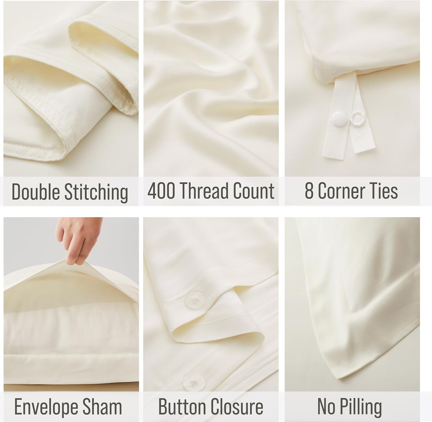Bella Coterie | Luxury Bamboo Viscose King Size Duvet Cover Set | Organically Grown | Cooling | Ultra Soft | 8 Corner Ties | 2 Pillow Shams | 106" X 94" | No Insert [Ivory]