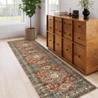 Oriental Hallway Runner Rug Non Slip, 2.5X8 Kitchen Washable Runner Soft Hallway Rug, Traditional Ultra-Thin Carpet for Bathroom Entryway ‎Laundry Room Eleanor, Brick Red