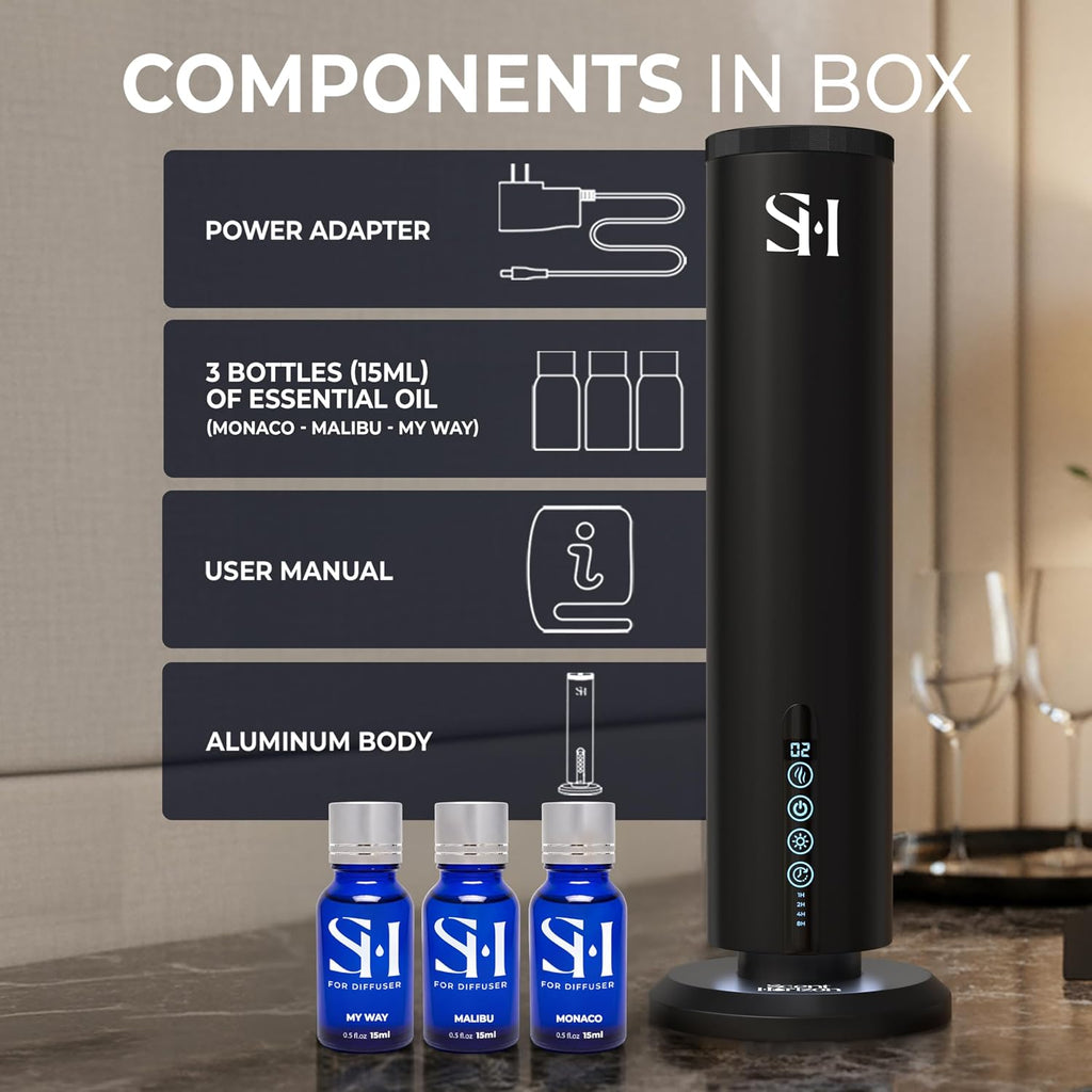 Rechargeable Waterless Diffuser, 1100 Sqft, Set 3 Diffuser Oil | All-Day Battery, No Outlets Needed – Coldair, Tower Silent, Auto Shut-Off, Night Light, Take It Anywhere, Set Hotel Oil
