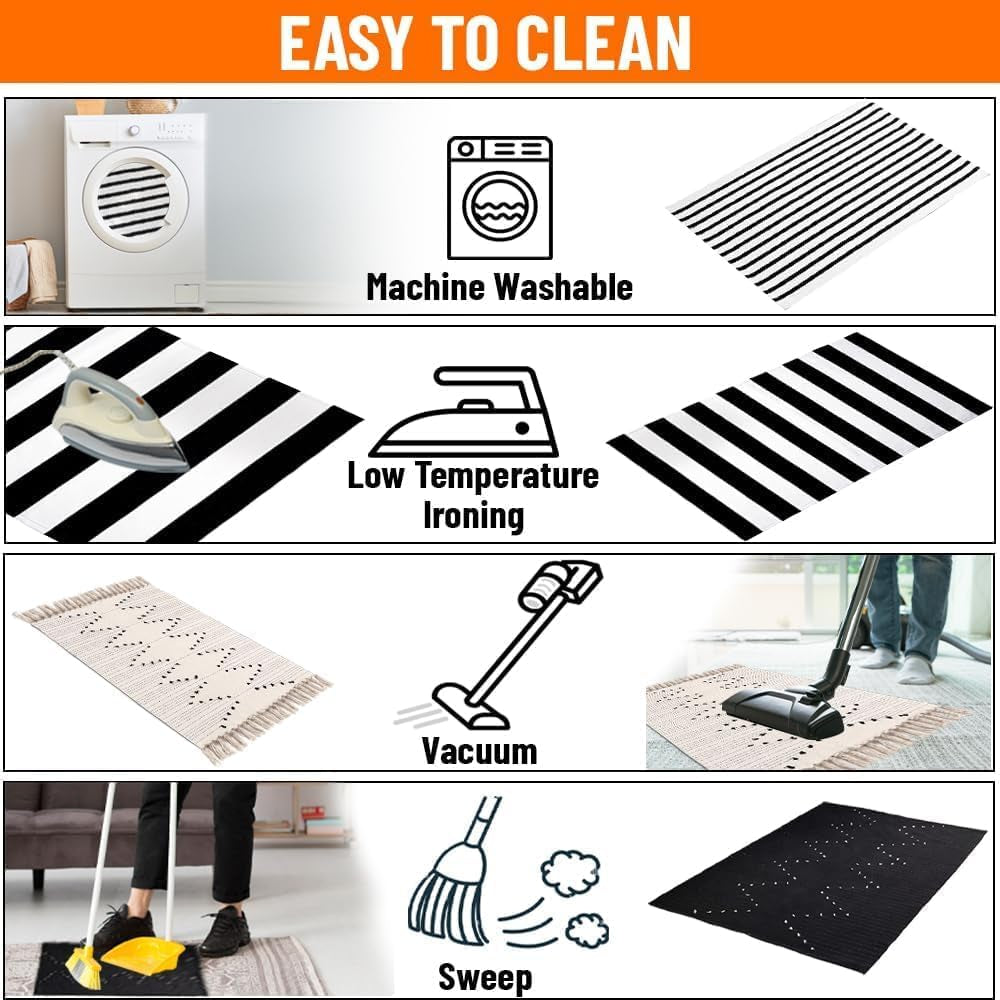 Small Black and White Layering Front Doormat Rug 2X4.3Ft Striped Outdoor Porch Rug Cotton Woven Carpet Layered under Mats Rugs for Front Door Farmhouse Patio Bath Welcome Decor.