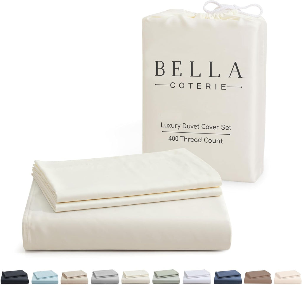 Bella Coterie | Luxury Bamboo Viscose King Size Duvet Cover Set | Organically Grown | Cooling | Ultra Soft | 8 Corner Ties | 2 Pillow Shams | 106" X 94" | No Insert [Ivory]