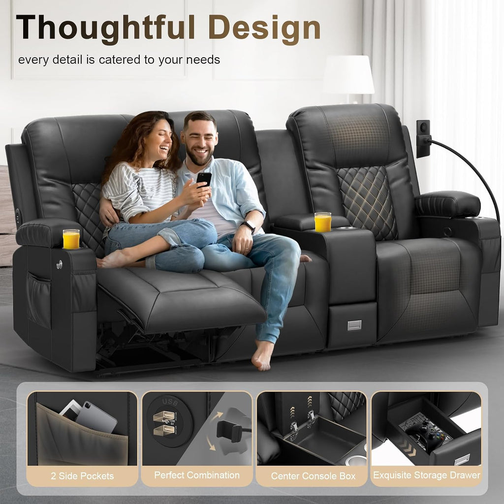 3 Seat Recliner Sofa, Large Reclining Sofa with Storage Console, Manual Reclining Chair with USB Ports, 2 Cell Phone Holder, 3 Seater Loveseat Recliner Couch for Living Room