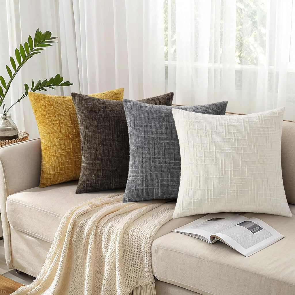 Textured Chenille Throw Pillow Covers 18X18 Set of 2 Cream White | Fall Modern Farmhouse Soft Cozy Slubby Couch Pillow Cases Boho Decorative Pillow Cases for Bed Sofa Living Room Home Decor