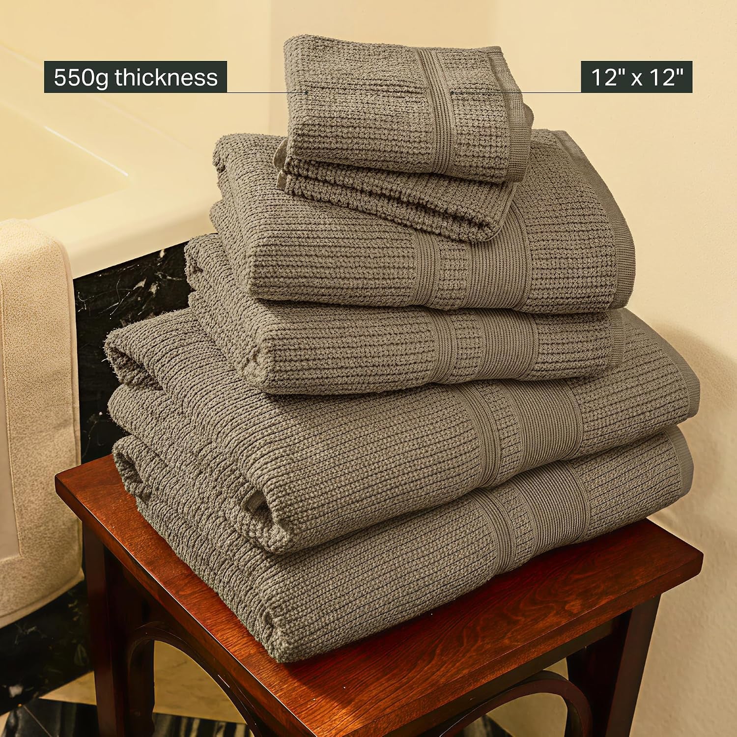 Preston Lane Douro Washcloth Set – 2 Pack Luxury Cotton Towels, Ultra Soft & Absorbent, Quick-Dry Spa-Quality Bathroom Towels, Made in Portugal, Eucalyptus 12 X 12