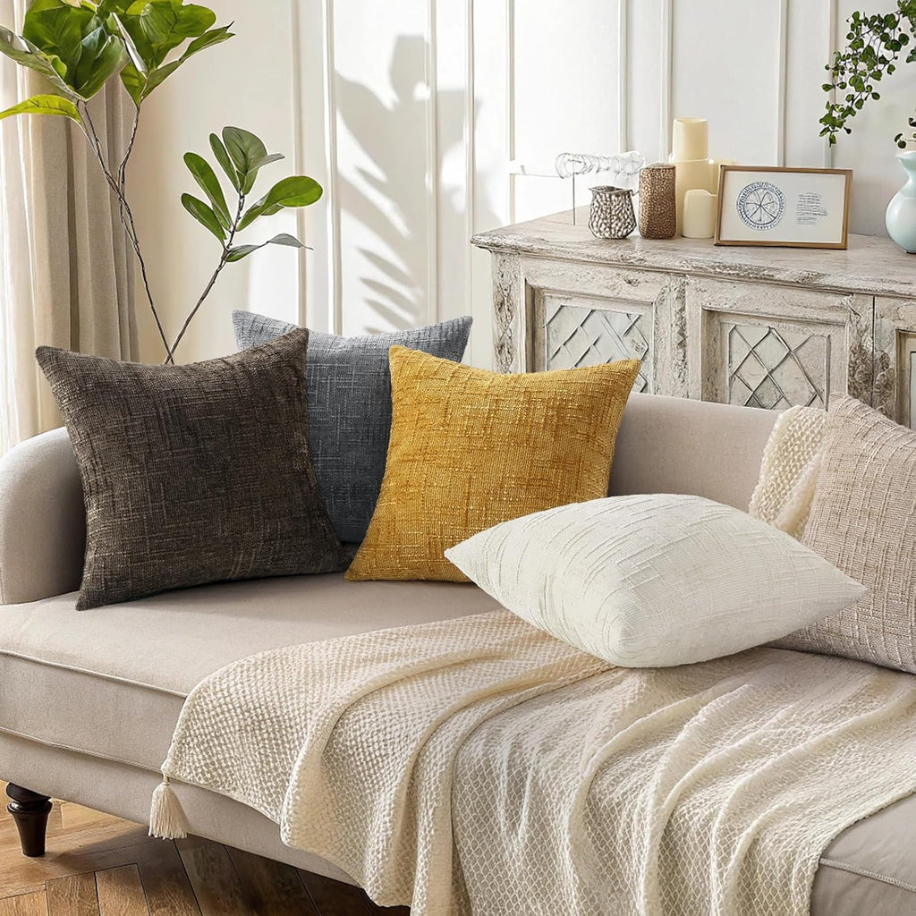 Textured Chenille Throw Pillow Covers 18X18 Set of 2 Dark Brown | Fall Modern Farmhouse Soft Cozy Slubby Couch Pillow Cases Boho Decorative Pillow Cases for Bed Sofa Living Room Home Decor