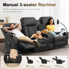 3 Seat Recliner Sofa, Large Reclining Sofa with Storage Console, Manual Reclining Chair with USB Ports, 2 Cell Phone Holder, 3 Seater Loveseat Recliner Couch for Living Room