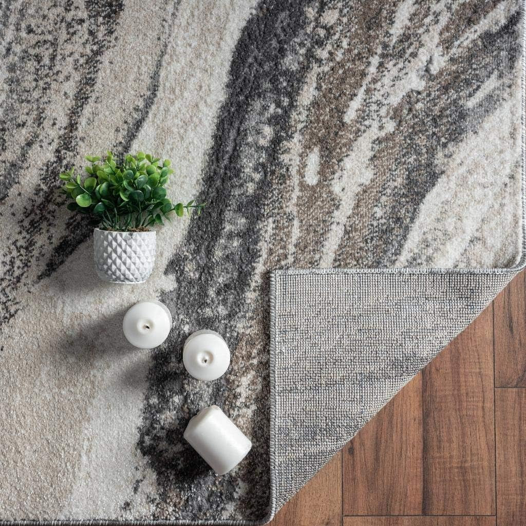 Abstract Art Deco Area Rug Grey 2X3 | Marble Swirl Pattern, Medium Pile, Living Room Carpet