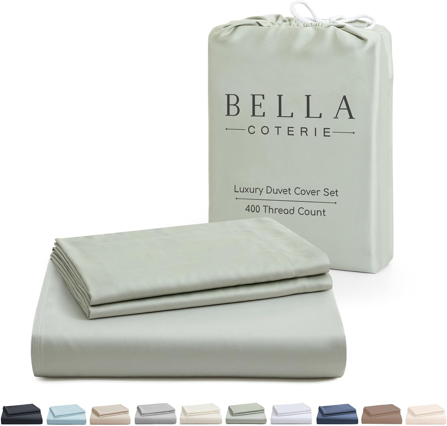 Bella Coterie | Luxury Bamboo Viscose California King Size Duvet Cover Set | Organically Grown | Cooling | Ultra Soft | 8 Corner Ties | 2 Pillow Shams | 94" X 106" | No Insert [Sea Glass]