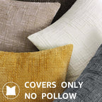 Textured Chenille Throw Pillow Covers 18X18 Set of 2 Oatmeal | Fall Modern Farmhouse Soft Cozy Slubby Couch Pillow Cases Boho Decorative Pillow Cases for Bed Sofa Living Room Home Decor