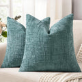 Textured Chenille Throw Pillow Covers 18X18 Set of 2 Teal | Fall Modern Farmhouse Soft Cozy Slubby Couch Pillow Cases Boho Decorative Pillow Cases for Bed Sofa Living Room Home Decor