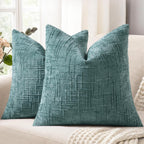 Textured Chenille Throw Pillow Covers 18X18 Set of 2 Teal | Fall Modern Farmhouse Soft Cozy Slubby Couch Pillow Cases Boho Decorative Pillow Cases for Bed Sofa Living Room Home Decor