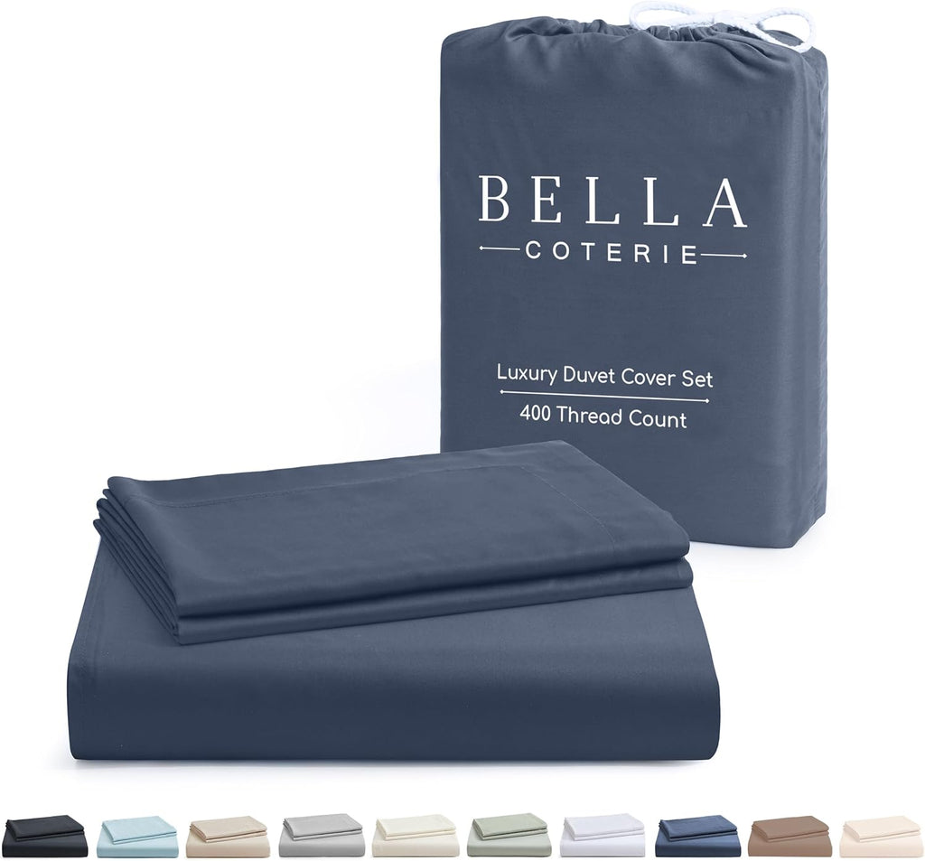 Bella Coterie | Luxury Bamboo Viscose King Size Duvet Cover Set | Organically Grown | Cooling | Ultra Soft | 8 Corner Ties | 2 Pillow Shams | 106" X 94" | No Insert [Slate Blue]