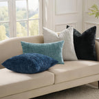 Textured Chenille Throw Pillow Covers 18X18 Set of 2 Teal | Fall Modern Farmhouse Soft Cozy Slubby Couch Pillow Cases Boho Decorative Pillow Cases for Bed Sofa Living Room Home Decor