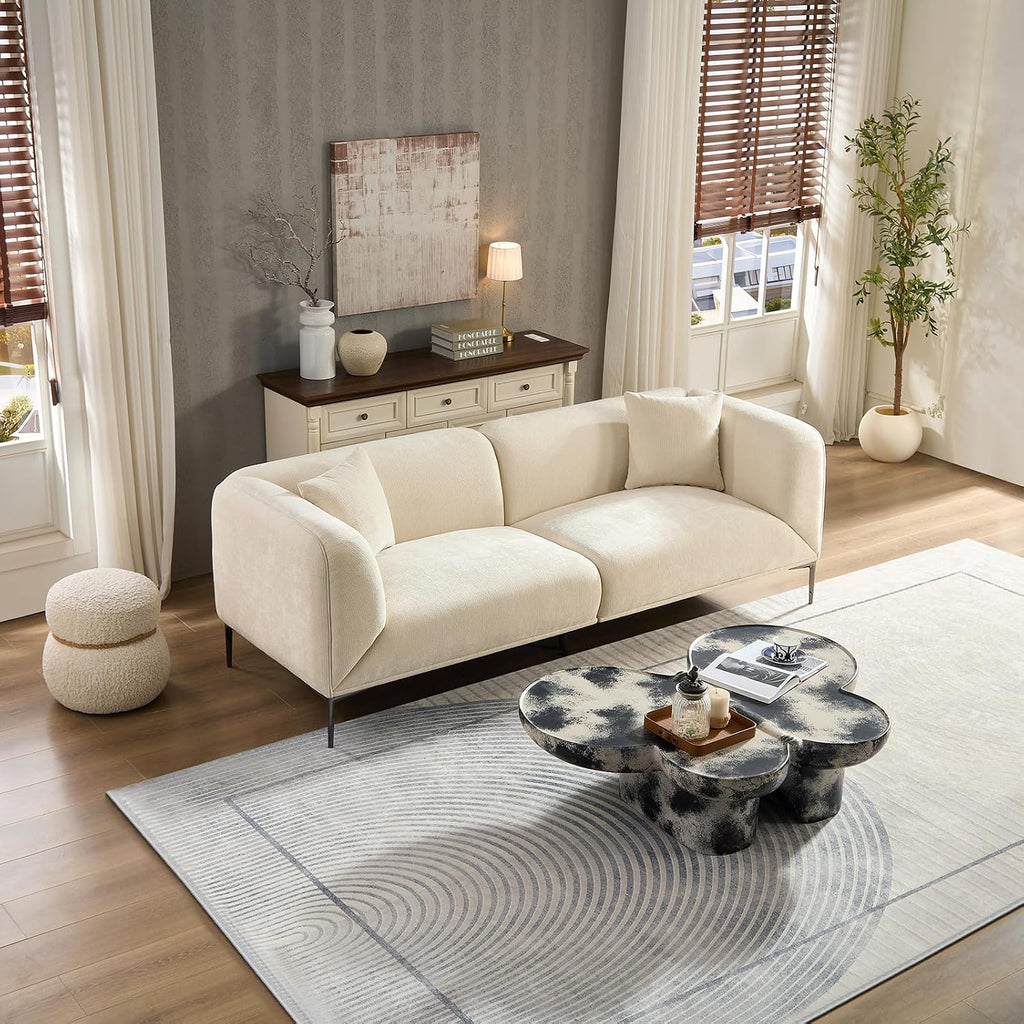 82" Modern Couch with Metal Legs, Upholstered Boucle Sofa, 3-Seater Luxury Deep Seat Sofas, Tall Minimalist Cloud Curved Sofa, Comfy Couches for Living Room Home Office Apartment, Cream