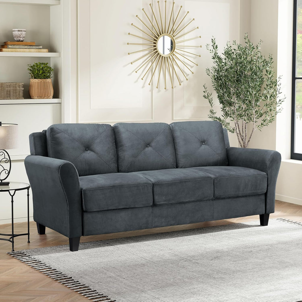 Harrington 80.3" Sofa, Transitional Modern, Pocket Coil Comfort, Easy Assembly, Microfiber Fabric, Dark Grey