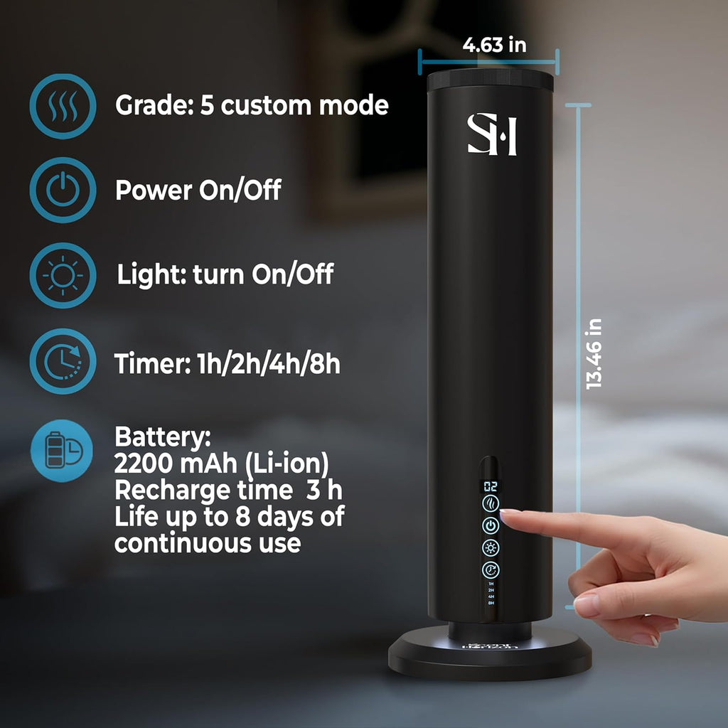 Rechargeable Waterless Diffuser, 1100 Sqft, Set 3 Diffuser Oil | All-Day Battery, No Outlets Needed – Coldair, Tower Silent, Auto Shut-Off, Night Light, Take It Anywhere, Set Hotel Oil