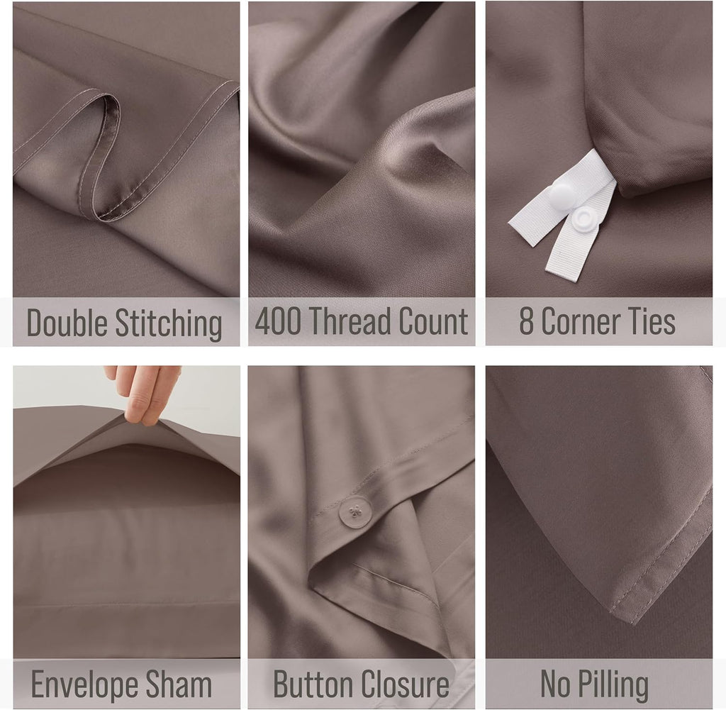 Bella Coterie | Luxury Bamboo Viscose King Size Duvet Cover Set | Organically Grown | Cooling | Ultra Soft | 8 Corner Ties | 2 Pillow Shams | 106" X 94" | No Insert [Mocha]
