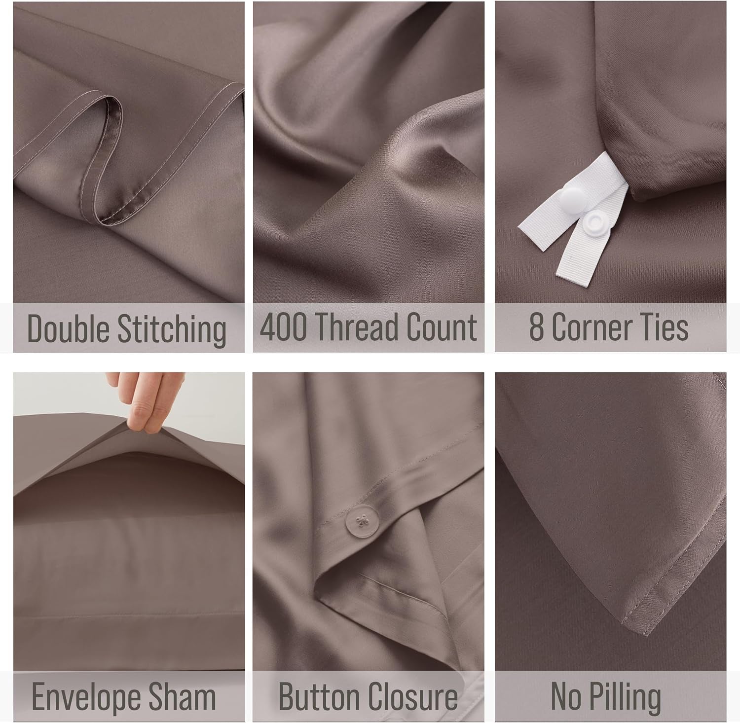 Bella Coterie | Luxury Bamboo Viscose King Size Duvet Cover Set | Organically Grown | Cooling | Ultra Soft | 8 Corner Ties | 2 Pillow Shams | 106" X 94" | No Insert [Mocha]