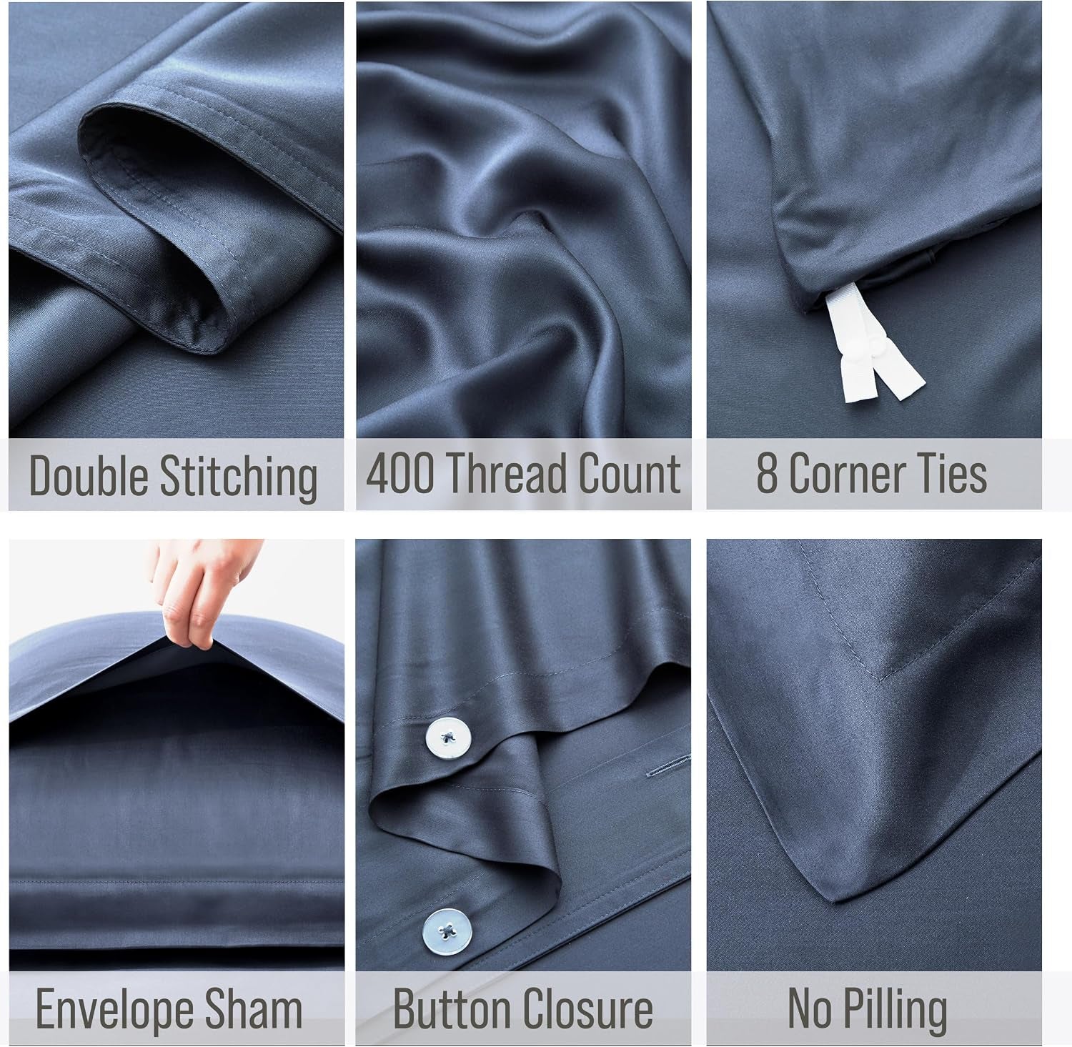 Bella Coterie | Luxury Bamboo Viscose King Size Duvet Cover Set | Organically Grown | Cooling | Ultra Soft | 8 Corner Ties | 2 Pillow Shams | 106" X 94" | No Insert [Slate Blue]