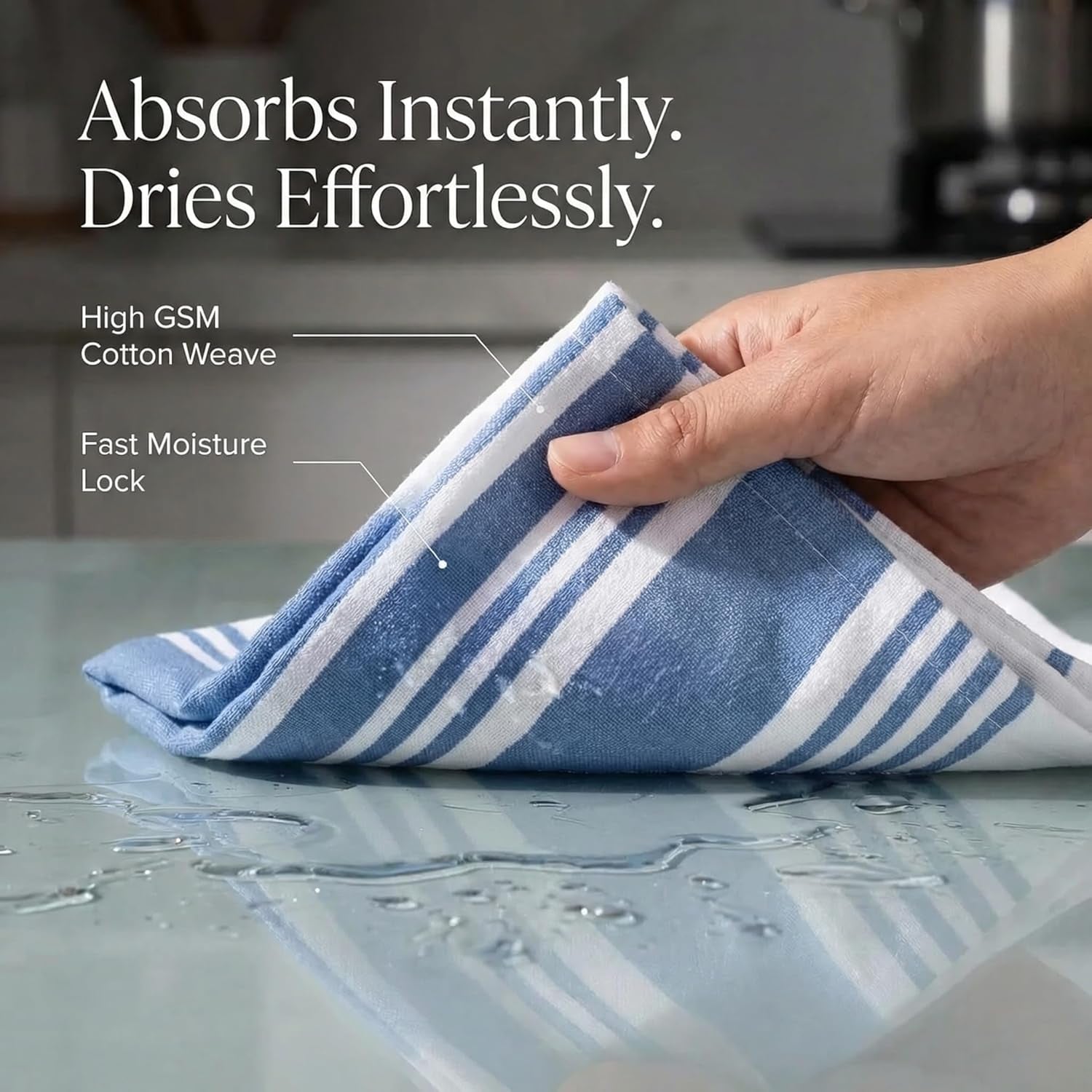 Kitchen Towels 100% Cotton Dish Towels for Kitchen (Set of 6) 20”X30” Dish Cloths Highly Absorbent Kitchen Linen Set with Hanging Loop Perfect for Drying Dishes Cleaning Towels-Blue White
