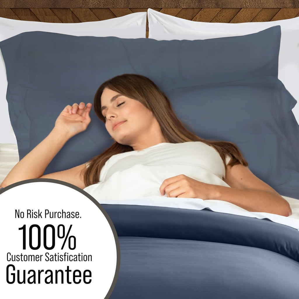 Bella Coterie | Luxury Bamboo Viscose King Size Duvet Cover Set | Organically Grown | Cooling | Ultra Soft | 8 Corner Ties | 2 Pillow Shams | 106" X 94" | No Insert [Slate Blue]