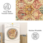 Moroccan Trellis Washable Small Area Rug, 3X5 Area Rug for Bedroom Living Room, Non-Slip Oriental Accent Throw Carpet for Kitchen Office Entryway Bathroom Office Elise, Red/Orange