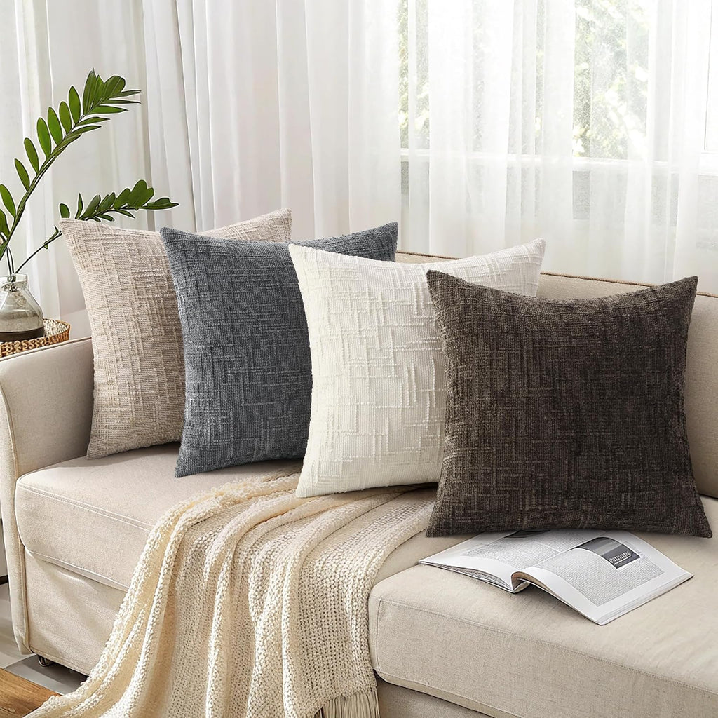 Textured Chenille Throw Pillow Covers 18X18 Set of 2 Dark Brown | Fall Modern Farmhouse Soft Cozy Slubby Couch Pillow Cases Boho Decorative Pillow Cases for Bed Sofa Living Room Home Decor