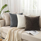 Textured Chenille Throw Pillow Covers 18X18 Set of 2 Dark Brown | Fall Modern Farmhouse Soft Cozy Slubby Couch Pillow Cases Boho Decorative Pillow Cases for Bed Sofa Living Room Home Decor