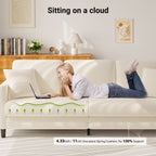 83" Comfortable Upholstered Sofa, 3 Seater Couch for Living Room,  Big Loveseat with Extra Deep Seats , 2 Pillows, Beige White