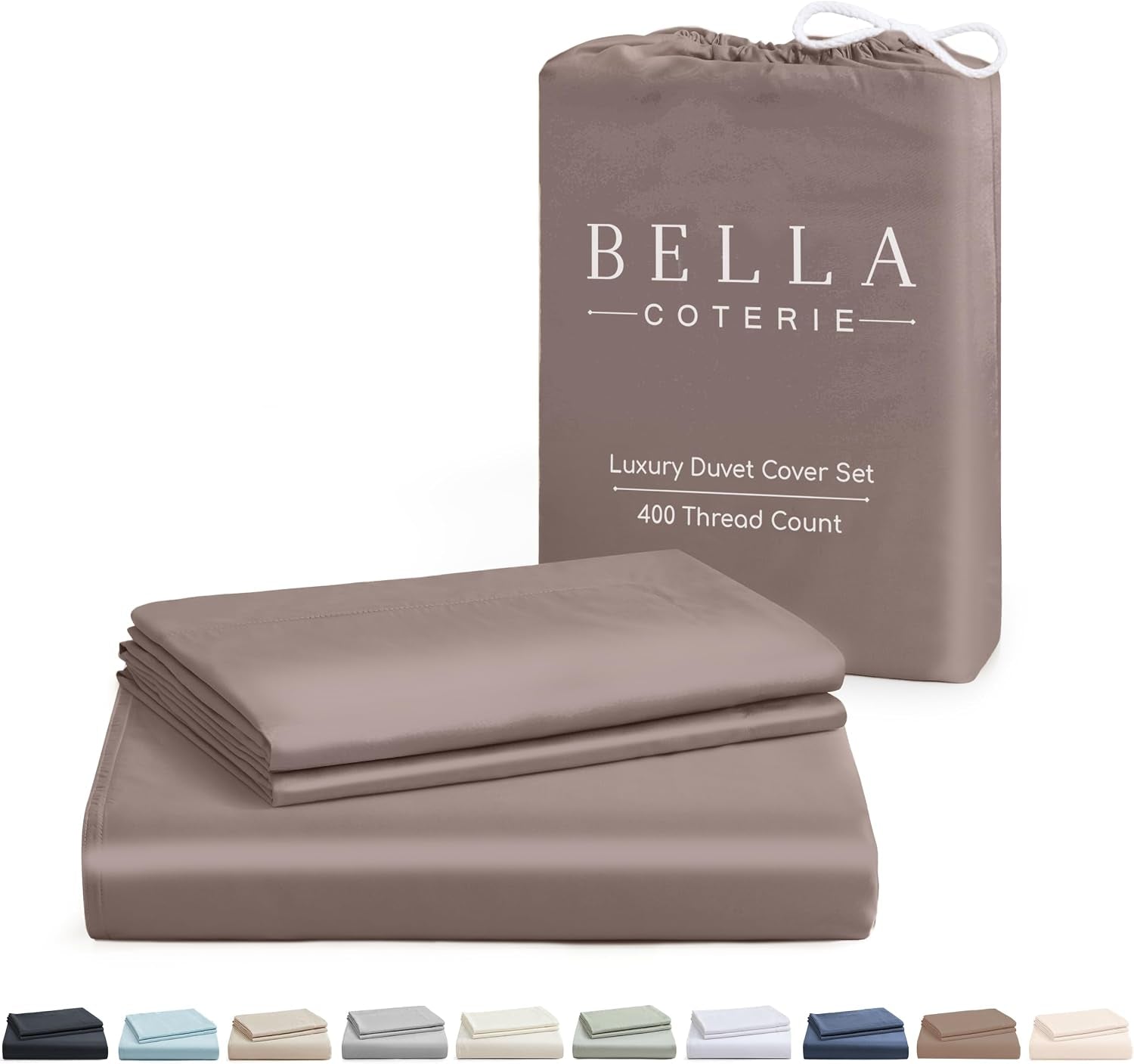Bella Coterie | Luxury Bamboo Viscose King Size Duvet Cover Set | Organically Grown | Cooling | Ultra Soft | 8 Corner Ties | 2 Pillow Shams | 106" X 94" | No Insert [Mocha]