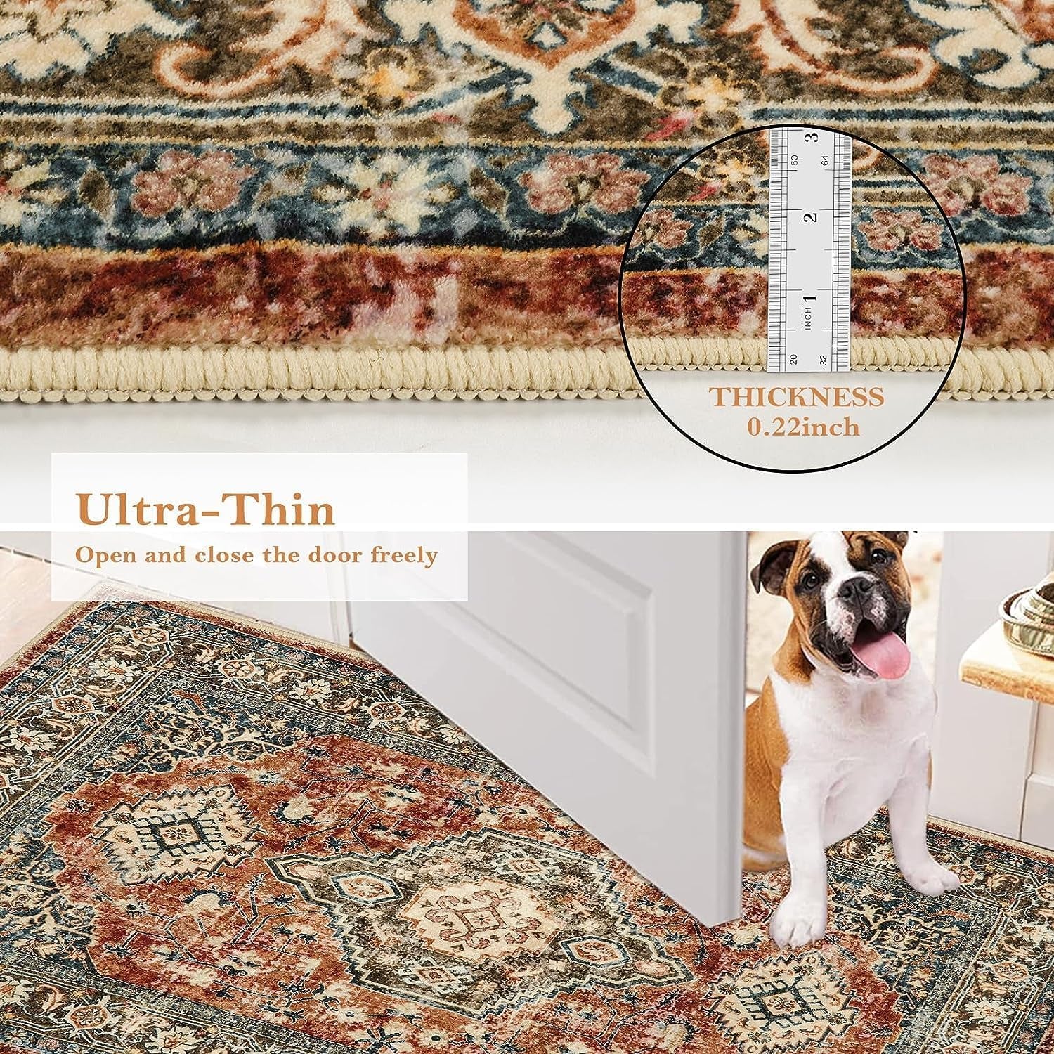 Oriental Hallway Runner Rug Non Slip, 2.5X8 Kitchen Washable Runner Soft Hallway Rug, Traditional Ultra-Thin Carpet for Bathroom Entryway ‎Laundry Room Eleanor, Brick Red