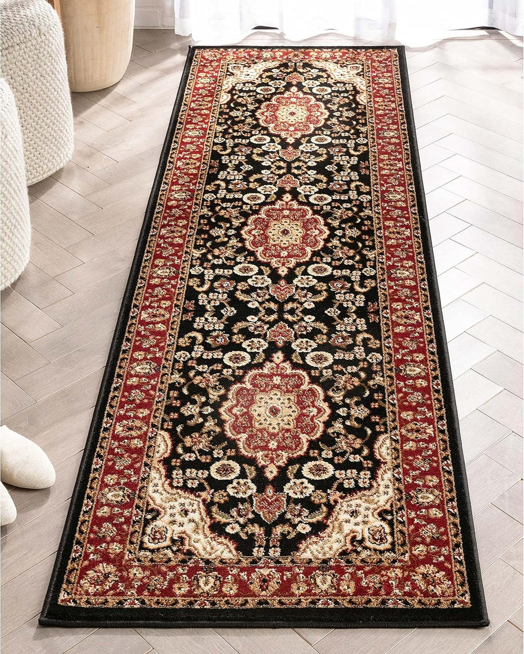 Barclay Collection Medallion Kashan Black 2X7 Runner Rug - for Hallways, Kitchens, and Entryways