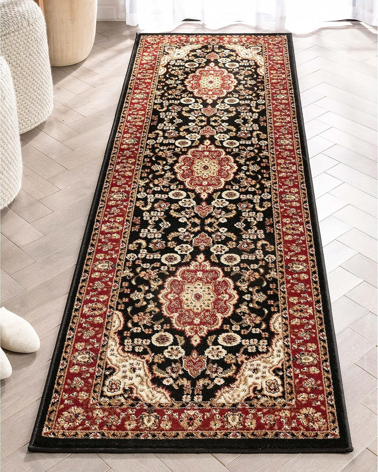 Barclay Collection Medallion Kashan Black 2X7 Runner Rug - for Hallways, Kitchens, and Entryways