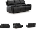 Signature Design by Ashley Glassmere 3-Seat Leather Reclining Sofa, Black | 100% Top Grain Leather Contact Areas, Matching Faux Leather Sides, 3-Seat Sofa Design, Contemporary Living Room Style
