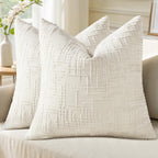 Textured Chenille Throw Pillow Covers 18X18 Set of 2 Cream White | Fall Modern Farmhouse Soft Cozy Slubby Couch Pillow Cases Boho Decorative Pillow Cases for Bed Sofa Living Room Home Decor