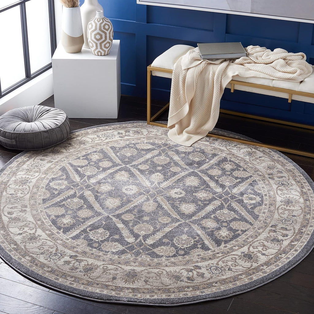 SAFAVIEH Sofia Collection 6'7" round Dark Grey/Beige SOF378F Vintage Oriental Distressed Non-Shedding Entryway Foyer Living Room Bedroom Kitchen Area Rug