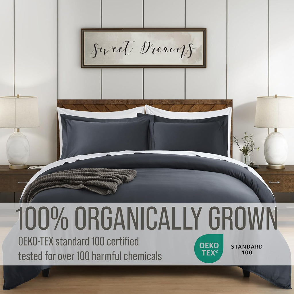 Bella Coterie | Luxury Bamboo Viscose Cal King Size Duvet Cover Set | Organically Grown | Cooling | Ultra Soft | 8 Corner Ties | 2 Pillow Shams | 94" X 106" | No Insert [Charcoal Grey]